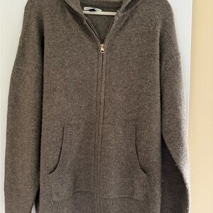 American Eagle Brown Hooded Zip-Up Sweater